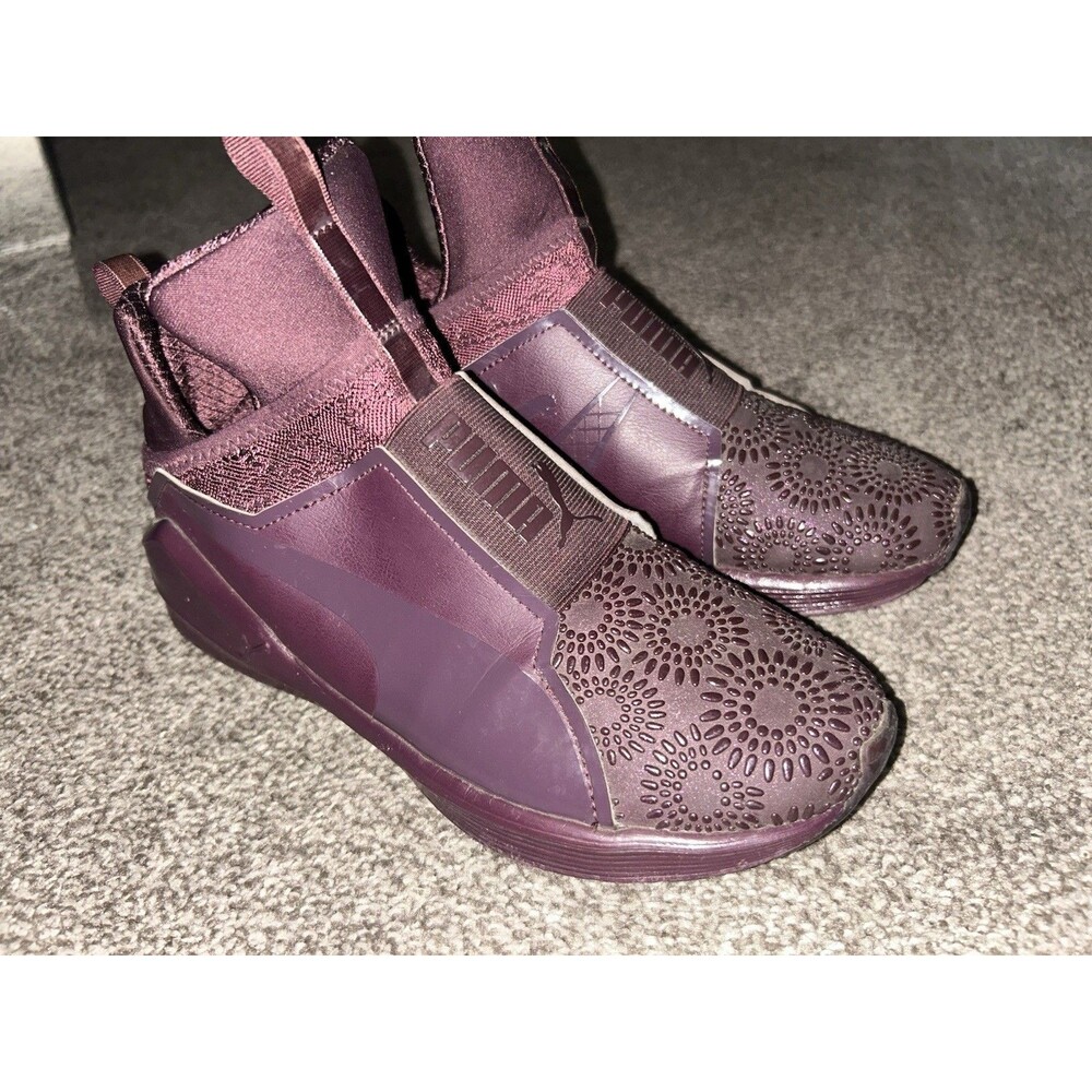 EUC Puma Fierce KRM Women's 7.5 High Top Trainers Burgundy Red Plum 189866-02